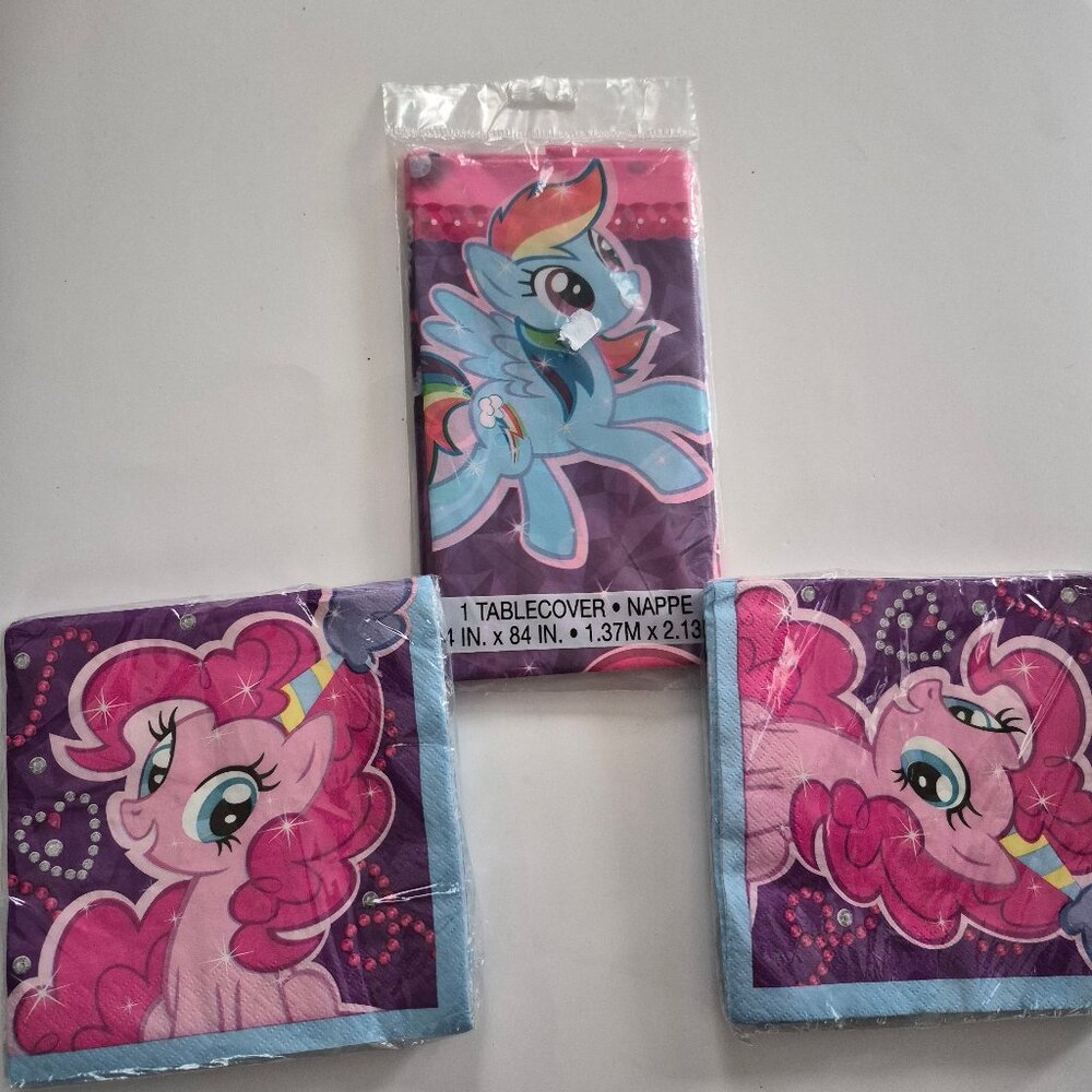 My Little Pony Unique lot of 2 packs of napkins and one table cover NEW sealed